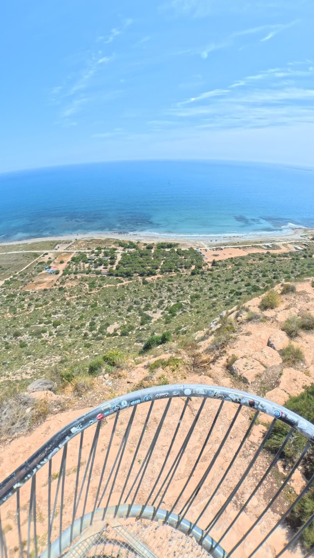 View from a clifftop mirador over a turquoise bay and pine-covered coast near Orihuela Costa